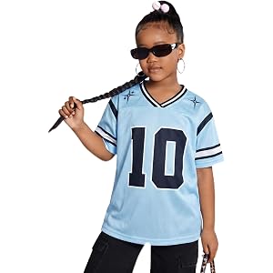 Yawtaut Girl's Jersey Shirts Number Graphic Oversized T-Shirt Boy Short Sleeve V Neck Mesh Tees Kids Sport Jersey