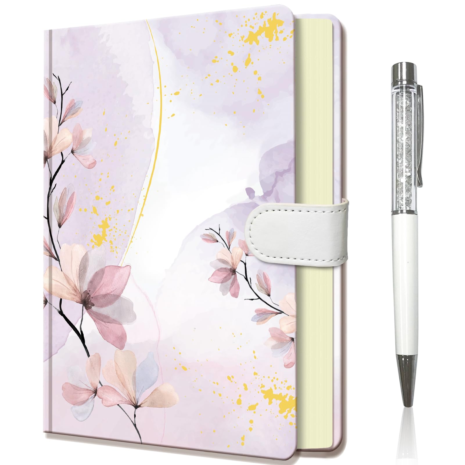 DWIYITTN Floral Notebook for Girls, Gifts for Teens Hardcover Girls Journal with Pen and Magnetic Buckle Closure 192 Pages 19x13.5cm Lined Undated Diary