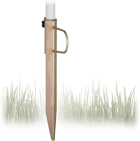 Relaxdays Sun Umbrella Lawn Stake, Garden Parasol Stand, Galvanized