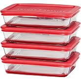 Anchor Hocking SnugFitTM Rectangular Food Storage Containers with Lids (4-Piece, 3-cup, Red, oven-safe)