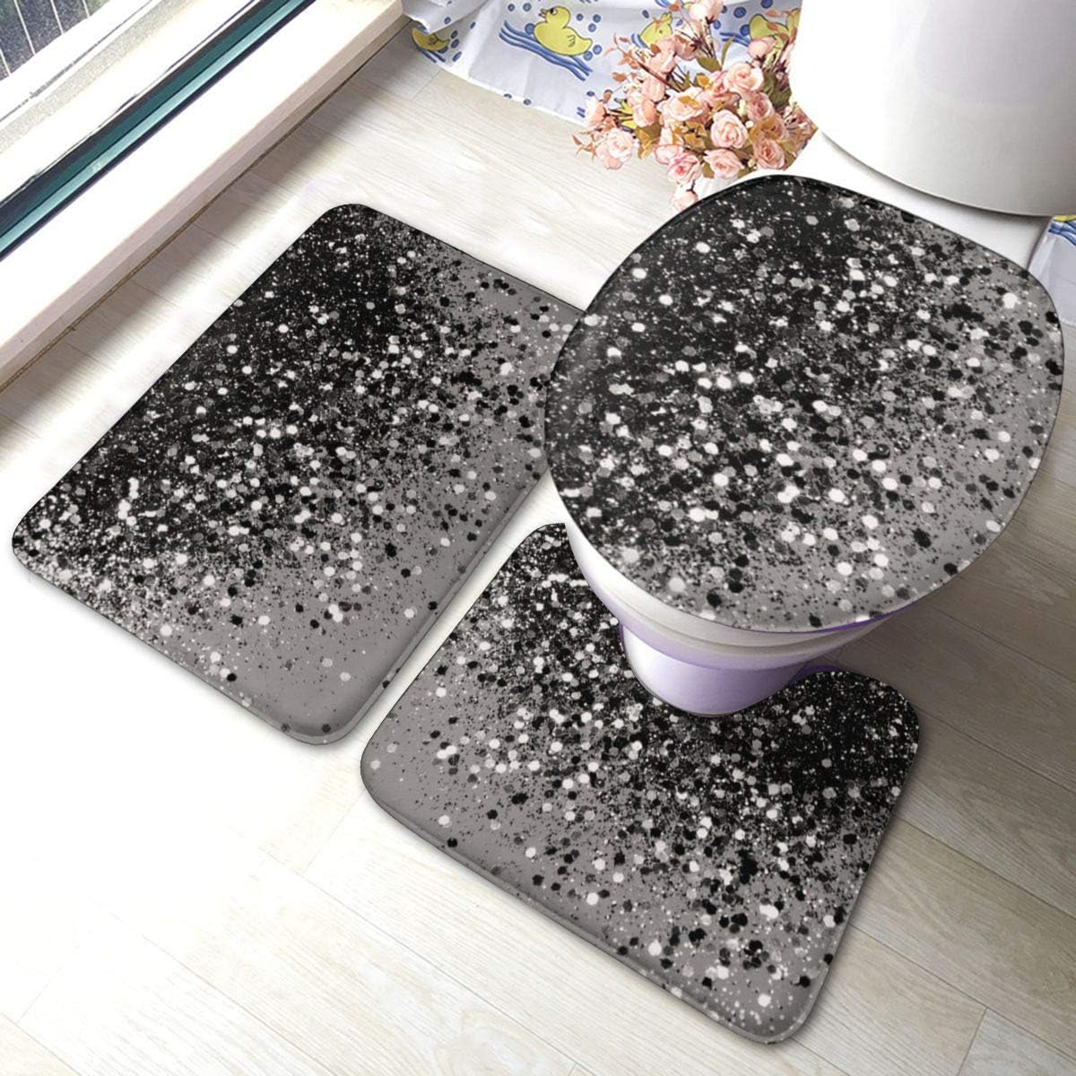 Silver Gray Glitter Shiny Toilet Bathmats Carpet Memory