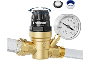 SPECILITE Handle Adjustable RV Water Pressure Regulator Valve, Brass Lead-Free Pressure Reducer with Gauge and Inlet Filter for Camper Travel Trailer