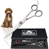 Kenchii Scorpion Dog Grooming Scissors 7in Straight, Micro-Serrated | Japanese alloy steel, semi-convex micro-serrated edge, comfort handle, professional dog grooming scissors, oil and insert