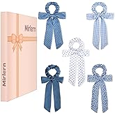 Mirlern 5 Pcs Knotted Bow Hair Scrunchies, Hair Bows Scarf Scrunchies for Women Girls, Elastic Hair Ties with Bows for thick hair, Ponytail Holder Hair Accessories for Women (Blue Colors)