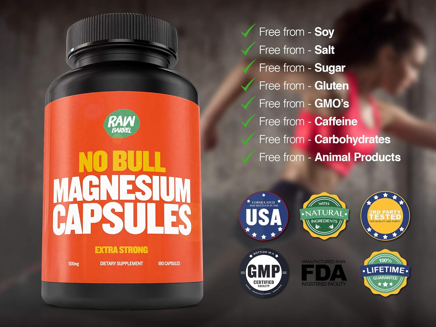 Raw Barrel's - Pure Magnesium Capsules - 500mg EXTRA STRONG Veggie Caps - SEE RESULTS OR YOUR MONEY BACK - 180 Pills, Unique Citrate & Oxide Formula - *FREE* digital guide: Health & Personal Care