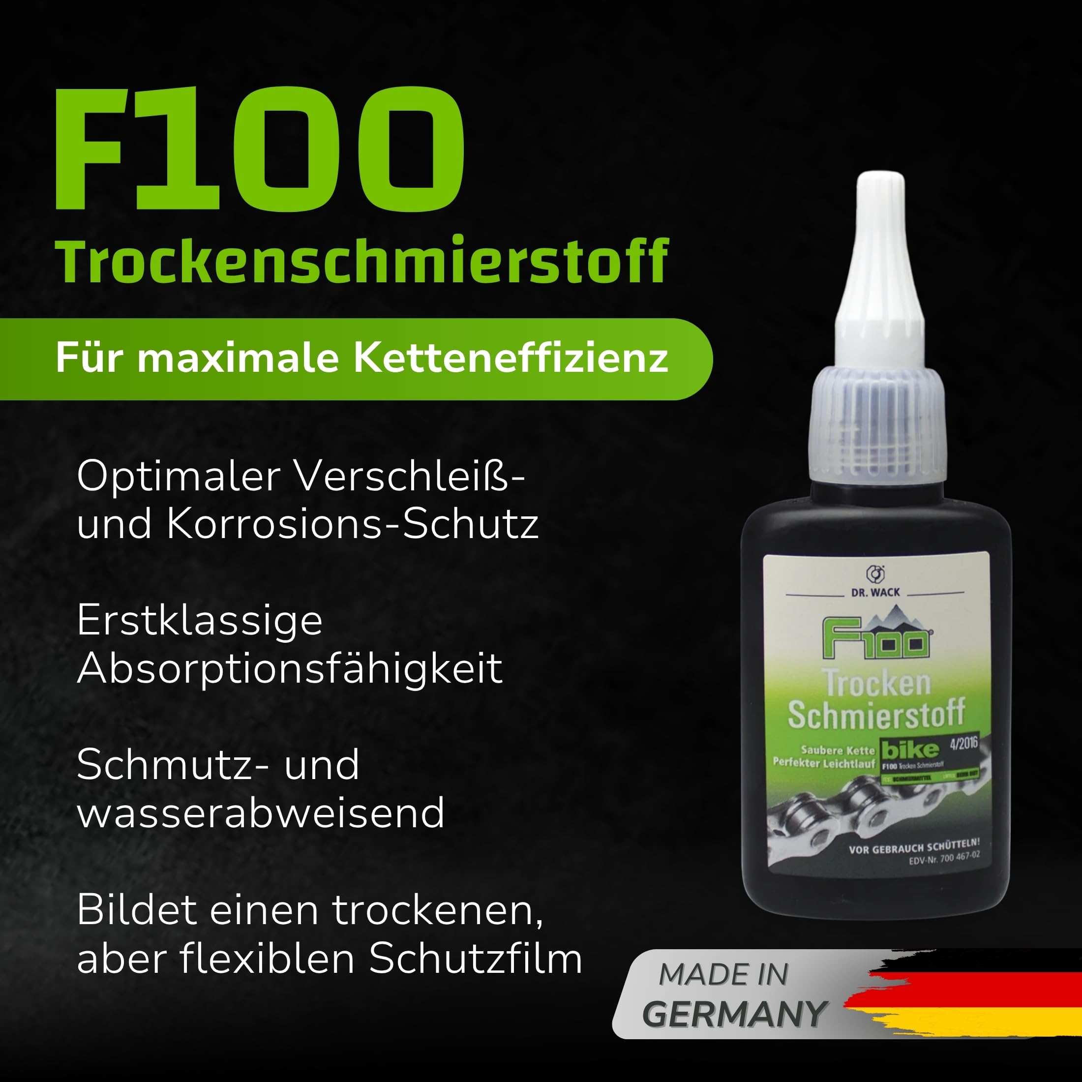 DR. WACK F100 Trocken Schmierstoff 50 ml - Kettenöl schmutz- & wasserabweisend - Schutz vor Korrosion & Verschleiß - Schmiermittel für alle Fahrräder - Hochwertige Fahrradpflege 2