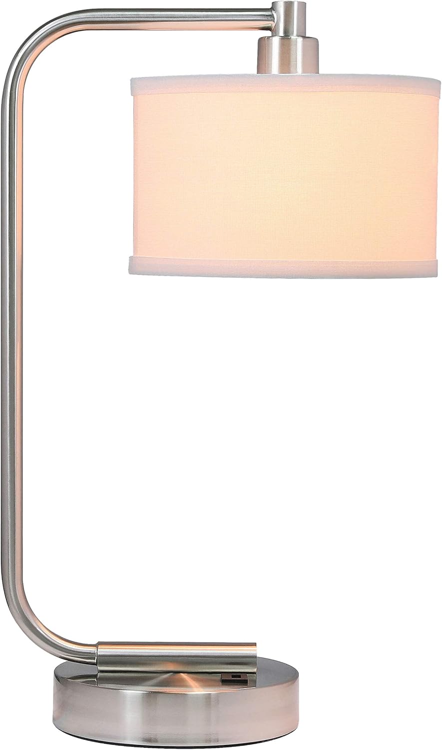 XiNBEi Lighting Table Lamp Desk Lamp with USB Charging Port and Fabric Shade, Modern Nightstand Lamp Brushed Nickel Finish for Bedroom Living Room & Office XB-TL1226-BN
