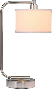 XiNBEi Lighting Table Lamp Desk Lamp with USB Charging Port and Fabric Shade, Modern Nightstand Lamp Brushed Nickel Finish for Bedroom Living Room & Office XB-TL1226-BN