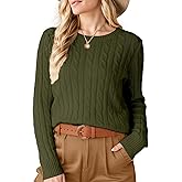 Womens Winter Fall Sweaters 2026 Trendy Cable Knit Long Sleeve Crewneck Tops Casual Outfit Sweater for Women