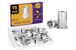 ZERDANS M10 Rivet Nut, 15PCS Metric 304 Stainless Steel Rivets Flat Head Rivnut Threaded Insert Nuts Assortment for Furniture, Automotive and Industrial Applications (M10-1.7mm)