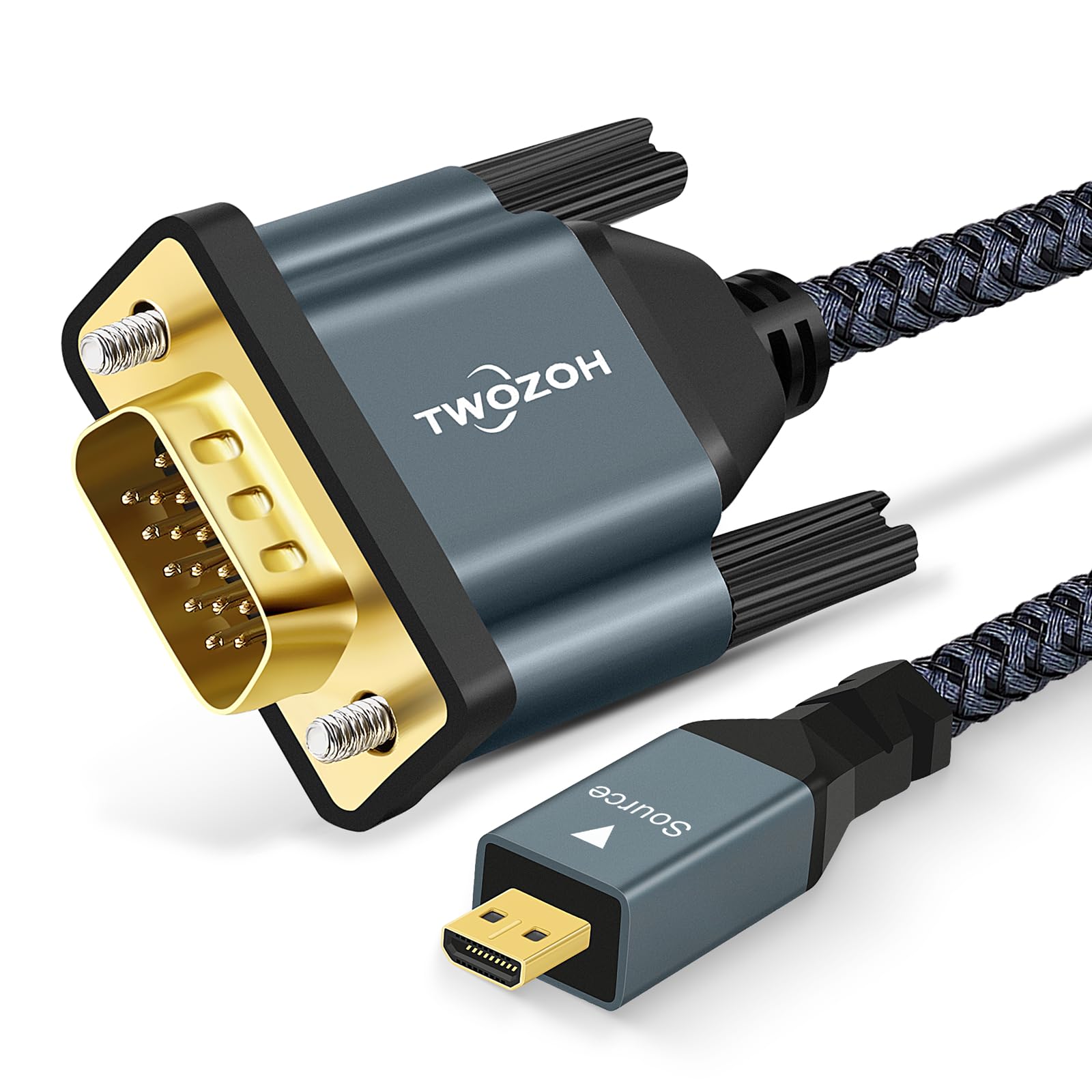 Twozoh Micro HDMI to VGA Cable 1M, Gold-Plated & Braided Micro HDMI VGA (Male to Male) Support 1080P 720p Compatible with Laptop, Projector, HDTV
