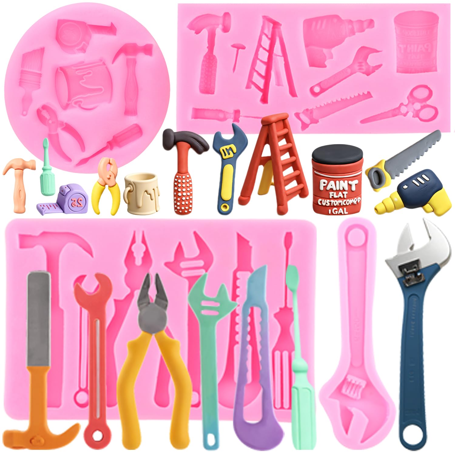 RFGHAC Hand Tools Silicone Mould Construction Tools Chocolate Fondant Moulds Wrench Mould for Candy Cake Decorating Cupcake Topper Gum Paste Polymer Clay Set of 4