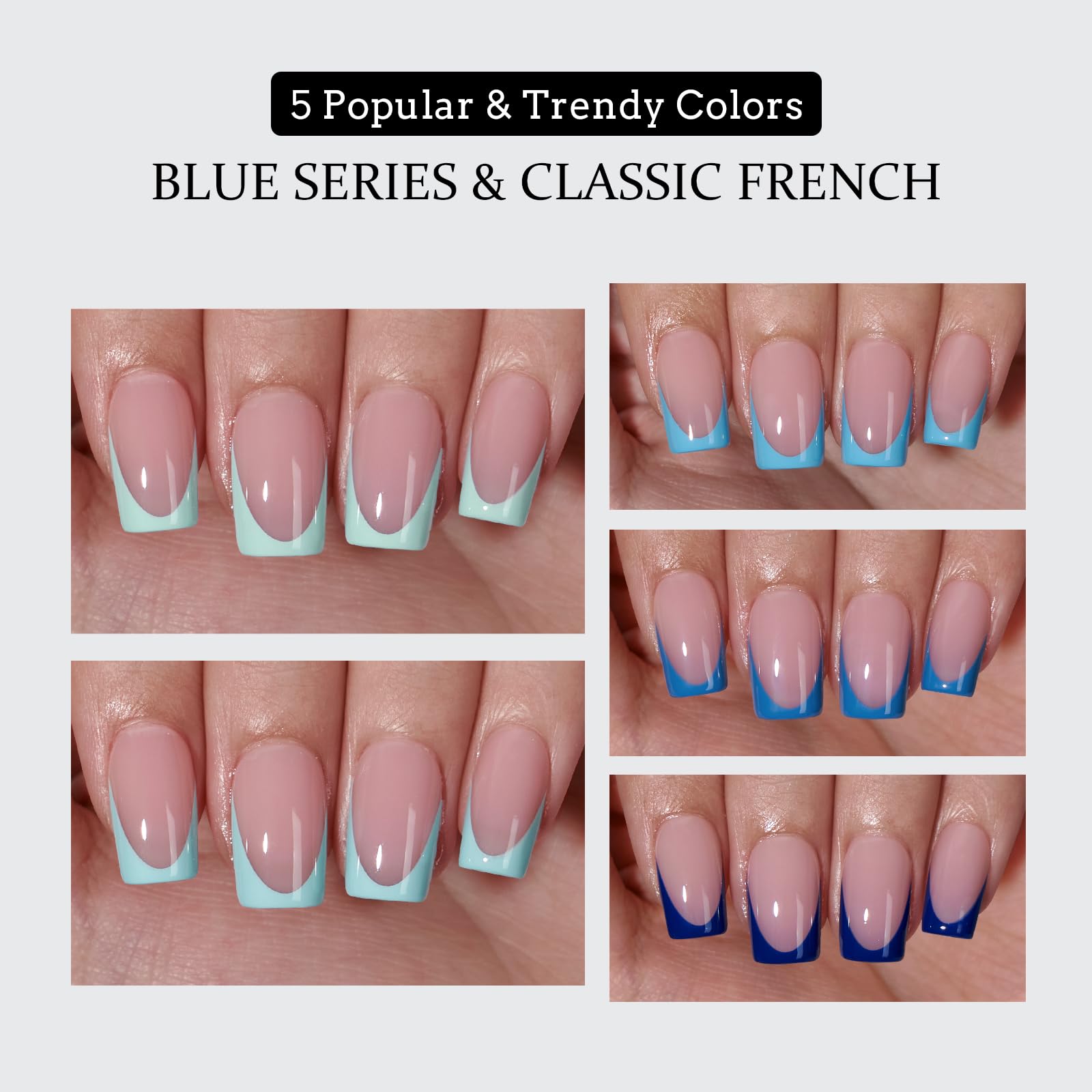 BTArtboxnails XCOATTIPS French Tip Press On Nails - Blue Press On Nails Short, Square Fake Nail Tips, 160Pcs Soak Off Soft Gel Acrylic Nail Extension in 16 Sizes - Image 3