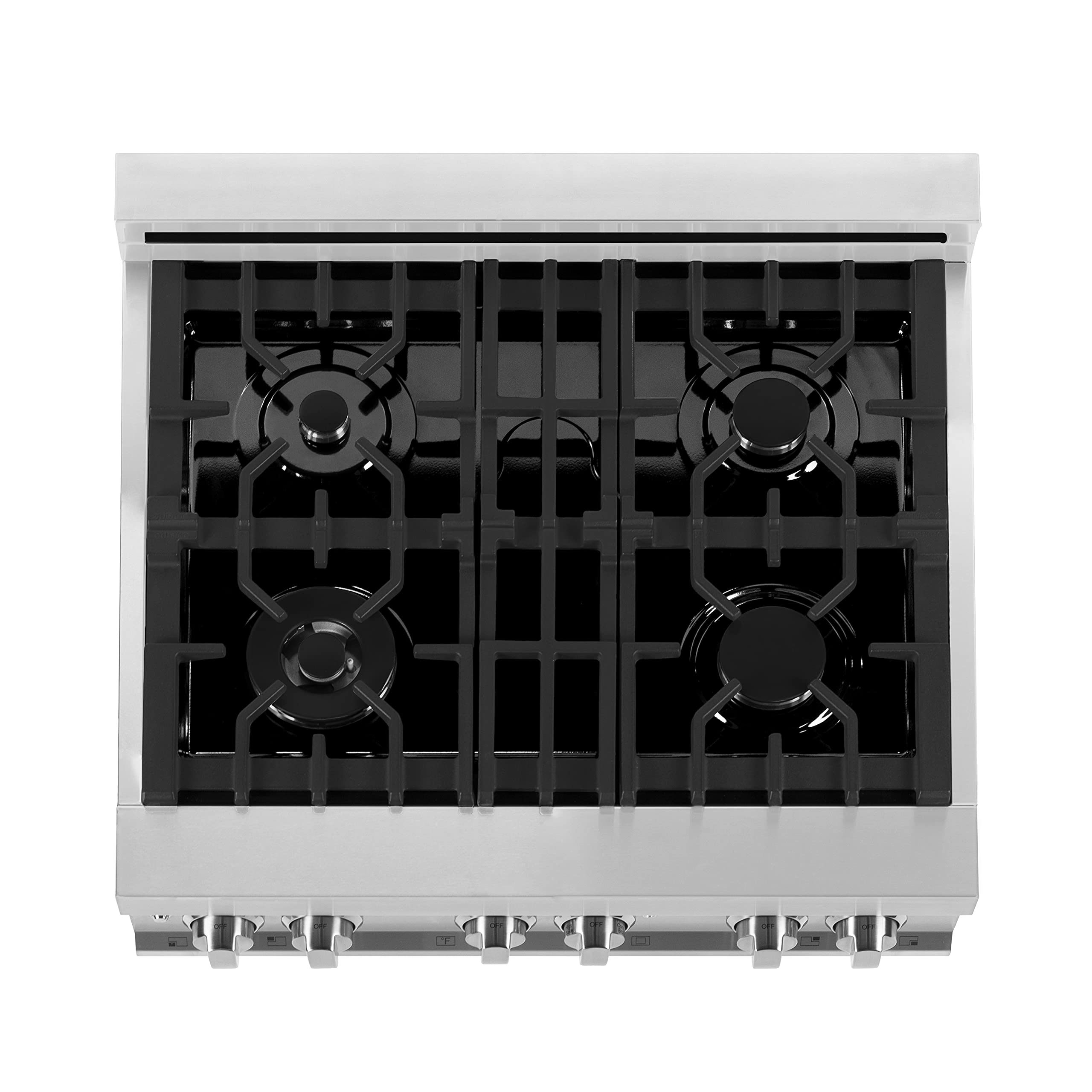 ZLINE 30 Inch 4.0 Cubic Foot Stainless Steel Dual Fuel Range with 4 Burner Porcelain Cooktop, Gas Stove, Cast Iron Grill, and Electric Convection Oven