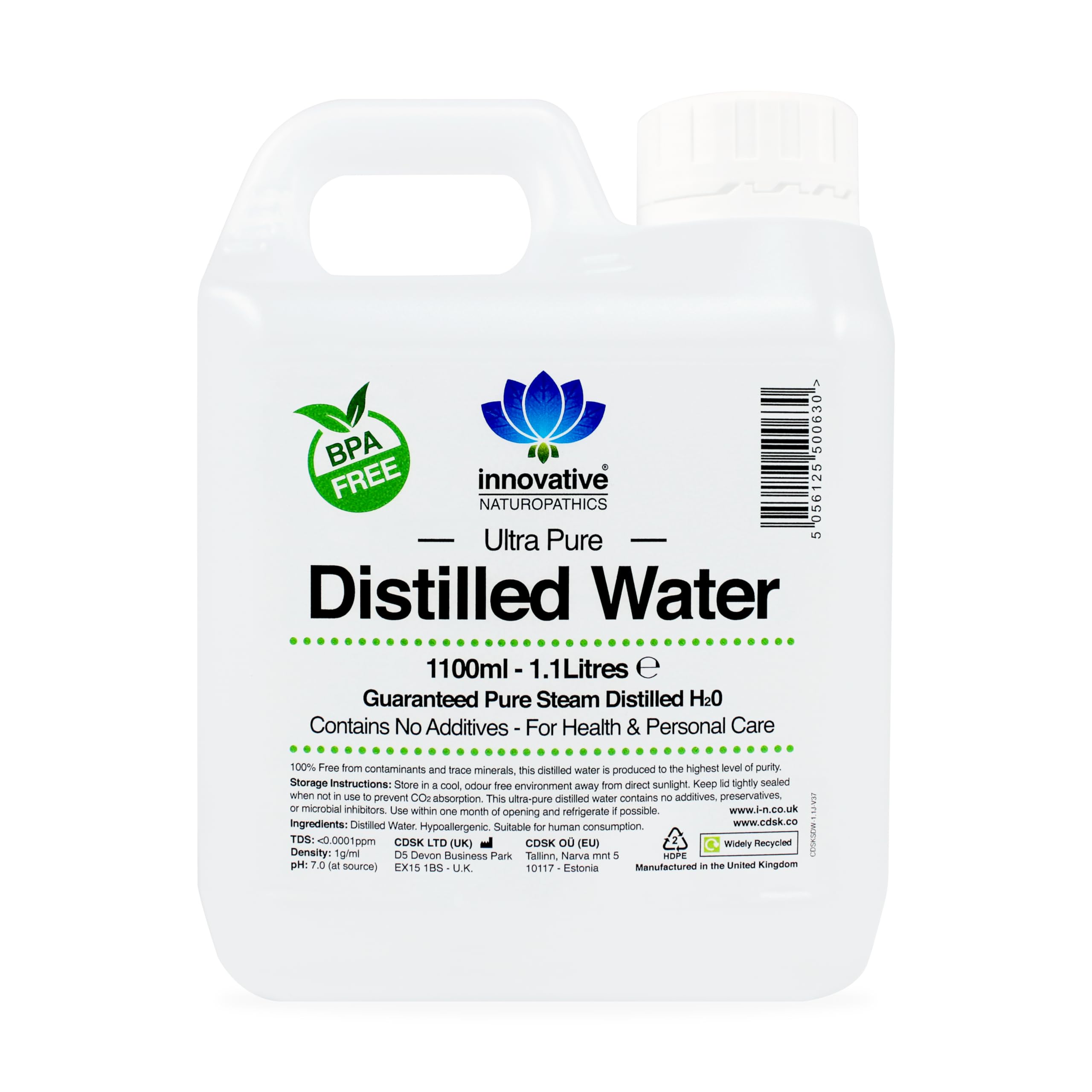Distilled Water - 100% Pure Steam Distilled H2O - 1100ml (1)