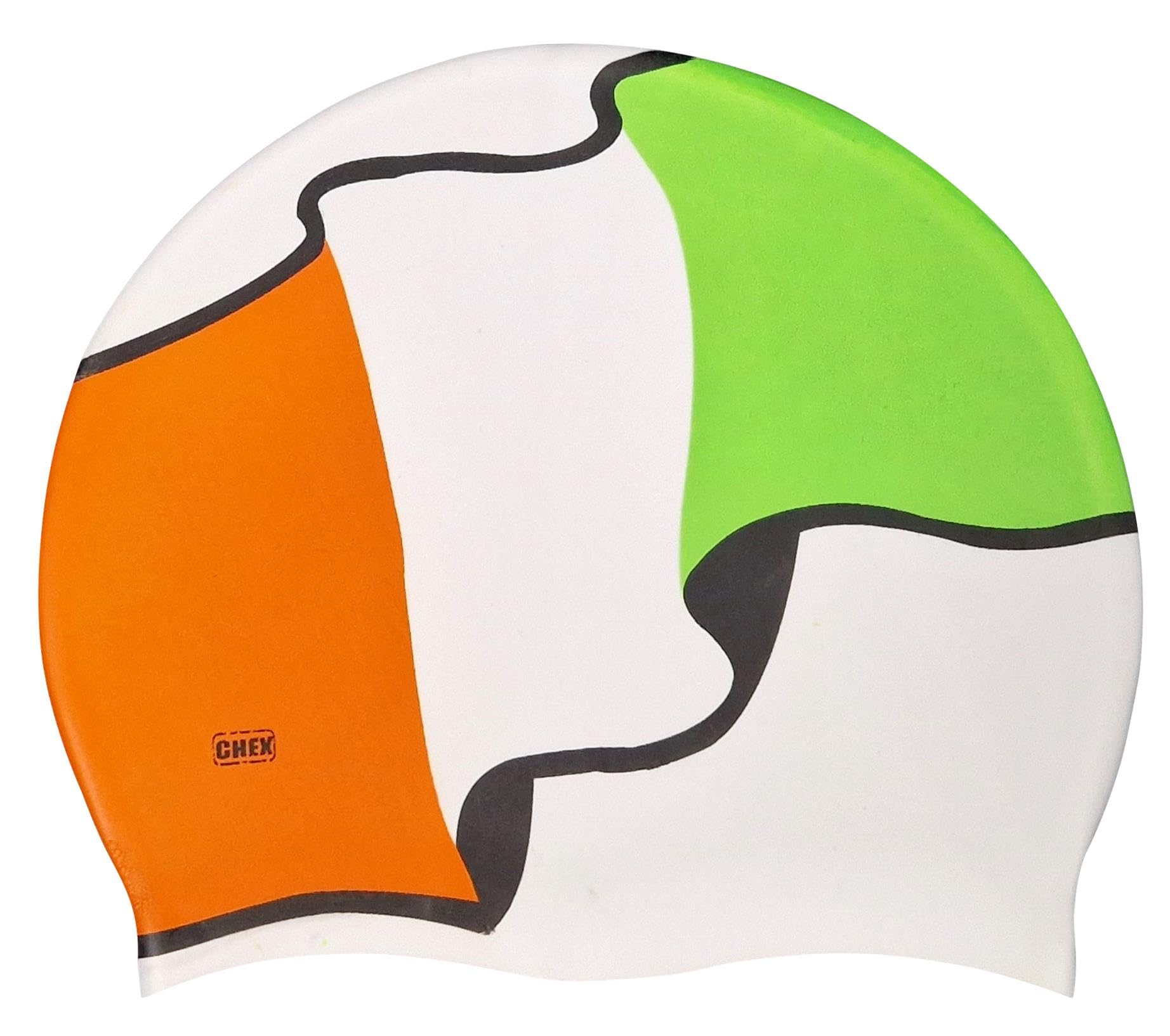 CHEX Stretchy Silicone Unisex Women Men One Piece Swimming Hat Swim Cap Ireland Irish Tricolour Flag Design White Green Orange Black One Size Adults Pull On