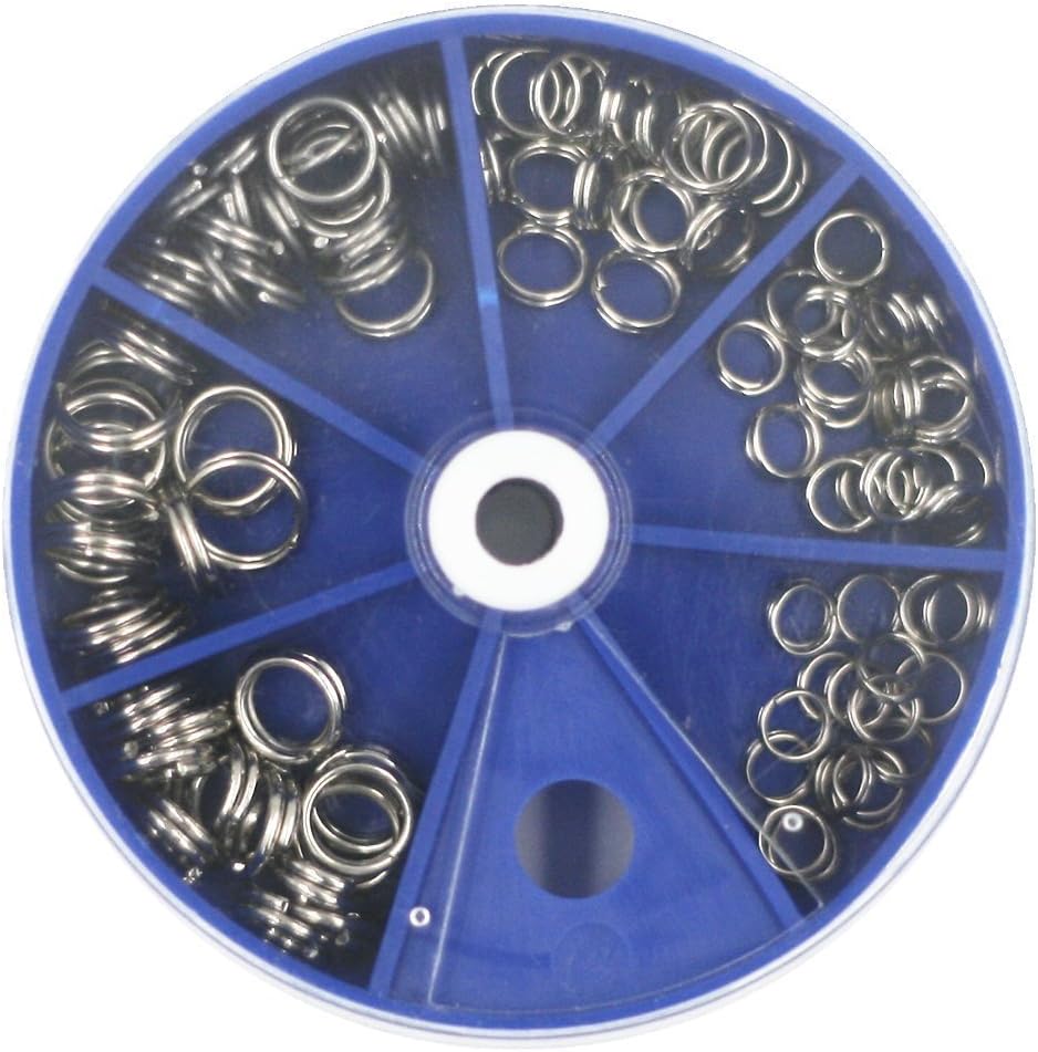 Milepetus 115pcs Stainless Steel Fishing Split Rings Kit Fishing Lures Tackle Set with Round Bead Storage Box,6 Sizes Combo (blue)