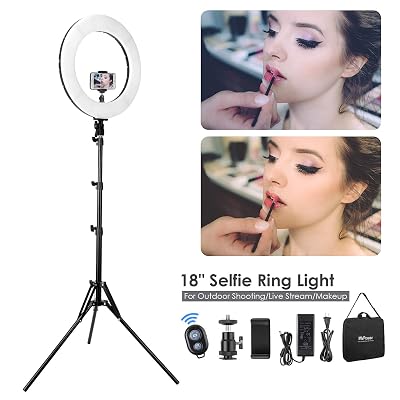 MVPOWER 18&amp;amp;quot; Selfie Ring Light 60W, 3000-6000K Dimmable Beauty Ringlight with Tripod Stand &amp;amp;amp; Phone Holder for Live
