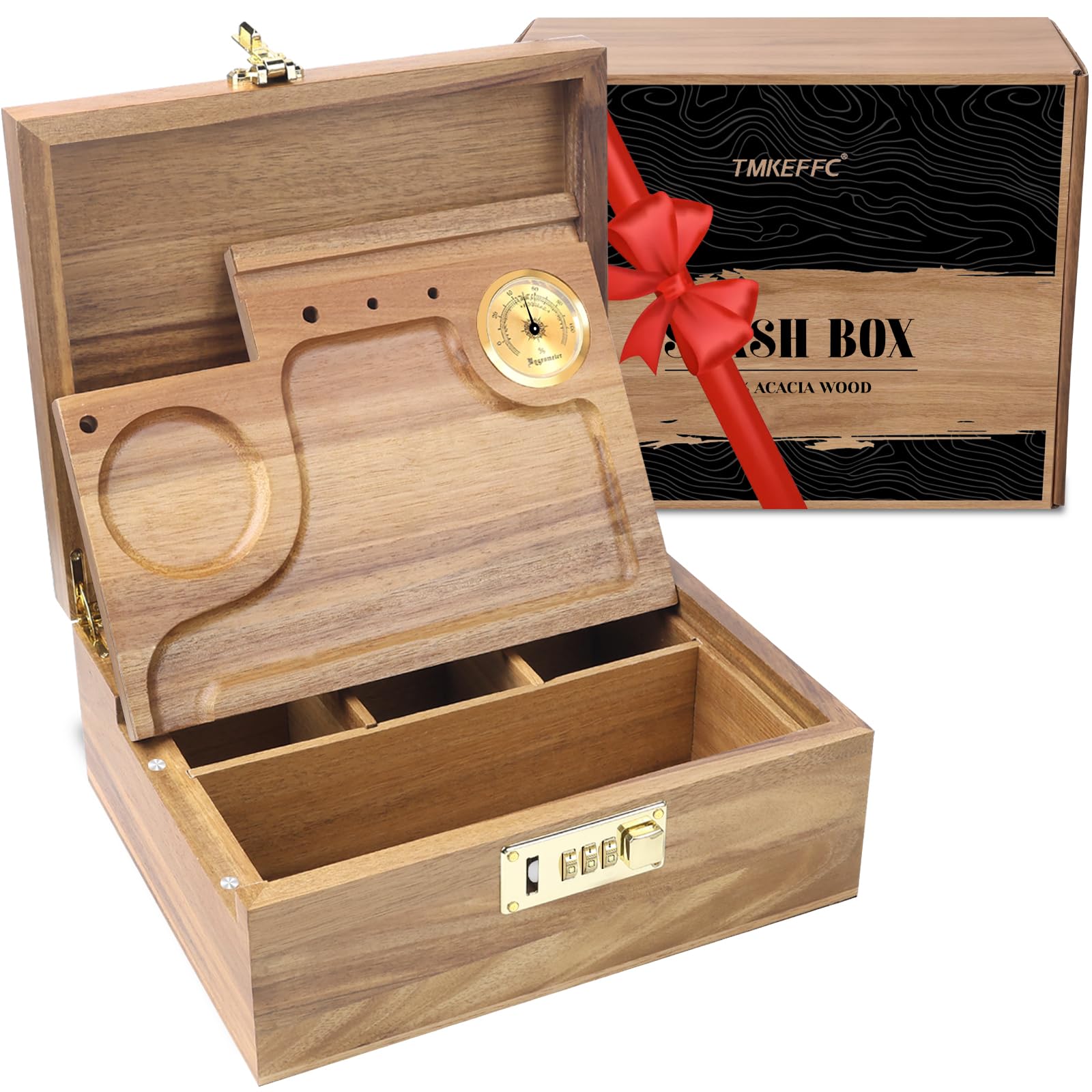 Photo 1 of TMKEFFC Large Wooden Box, Humidity Mete, Acacia Wood Box Upgrade