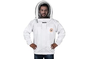 Bee Proof BP-101 Beekeeping Jackets with Fencing Veil Breathable Premium Cotton Canvas Beekeeper Suit with Heavy-Duty YKK Brass Zippers (Medium, White)