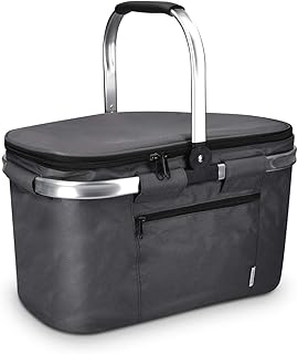 Navaris Thermo Einkaufskorb Kühltasche faltbar - 27L Kühlkorb Picknickkorb Isolier Korb - 43x26cm Einkaufstasche Coolerbag auslaufsicher in Grau