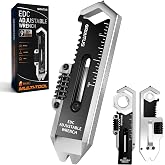 9 in 1 Pocket Adjustable Wrench EDC Multitool Pry Bar Gadget Gifts for Men | Small Wrench for Screw, Quick Fixes, Keychain Multitool , V Nail Puller Caliper Ruler Window Breaker, Cycling, backup EDC use