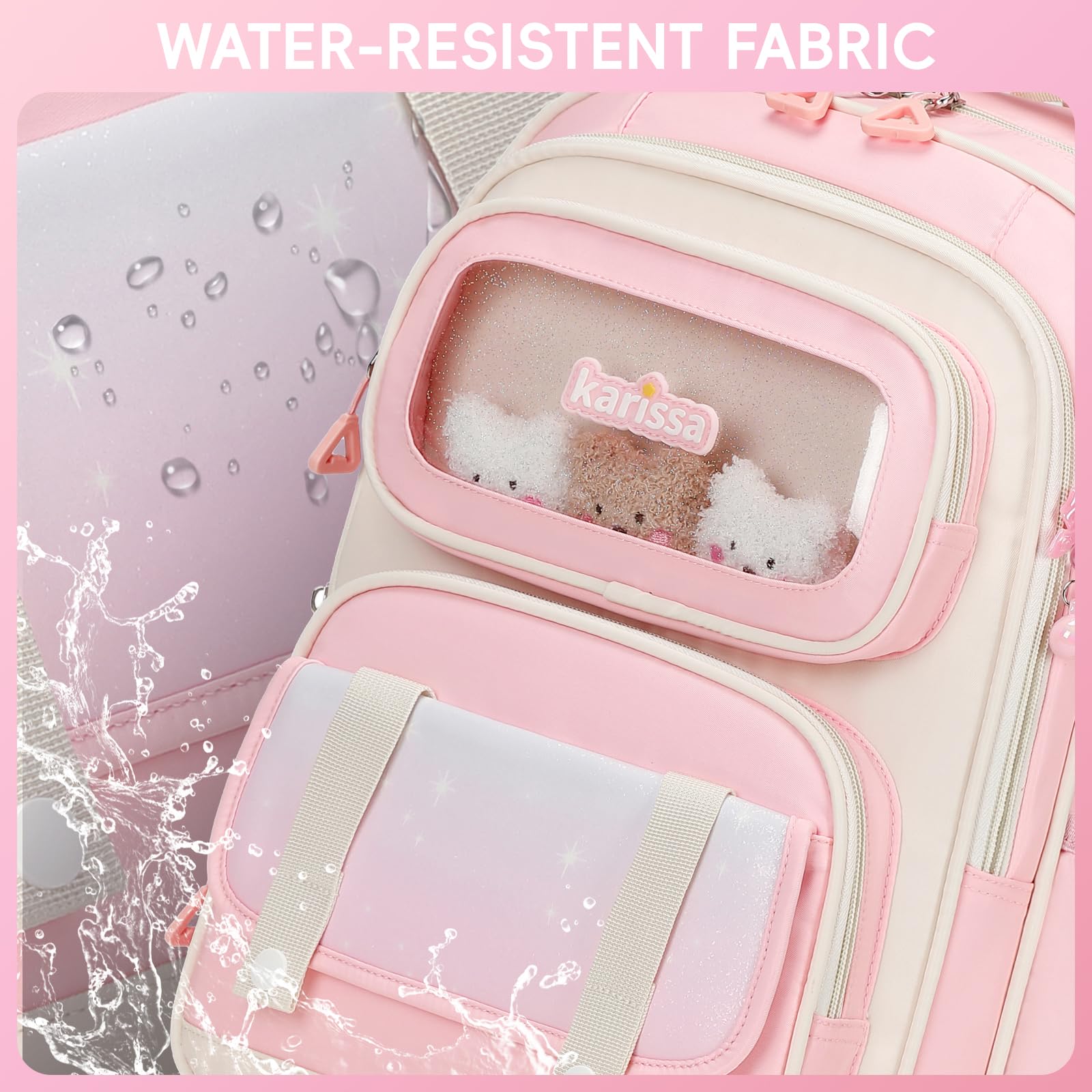 Tanou Schultasche Mädchen Rucksack Kinder Ergonomic Schulrucksack Kinderrucksack der 1. bis 5. Klasse Lässiger Ranzen Teenager für die Schule Reisen, 20 Liter, Rosa 7