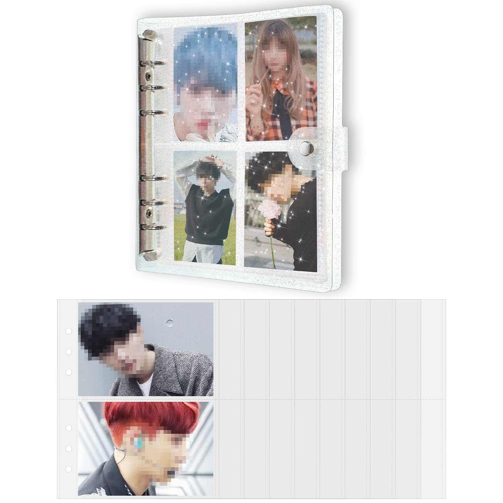 Photo 1 of 3 Inch 200 Pockets Photocard Binder Kpop Portable Photo Album Transparent Plus 5 Inch 40 Pockets Photo Pages Jelly 6 Ring Binder Cover for Albums Business Cards Postcards Picture Storage (White)