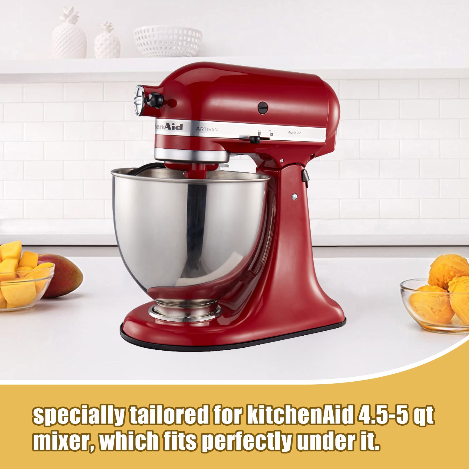Metal Mixer Slider Mat for KitchenAid Stand Mixer - Appliance Sliding Tray Countertop Mixer Mover Slide Board Mats Pad Compatible with Kitchen Aid 4.5-5 Qt Tilt-Head Stand Mixer Artisan Classic