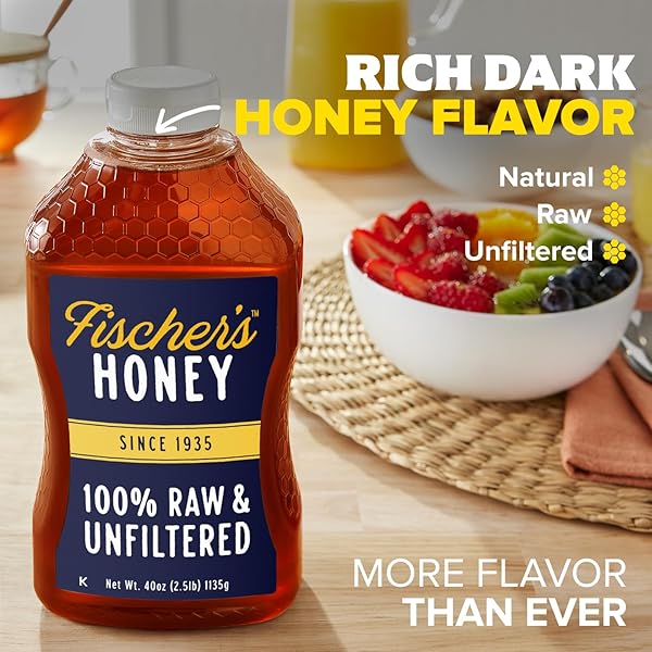FISCHER’S 100% PURE, RAW & UNFILTERED HONEY, 40 OZ – ALL-NATURAL SWEETENER – RICH FLAVOR PROFILE, PACKED WITH NUTRIENTS