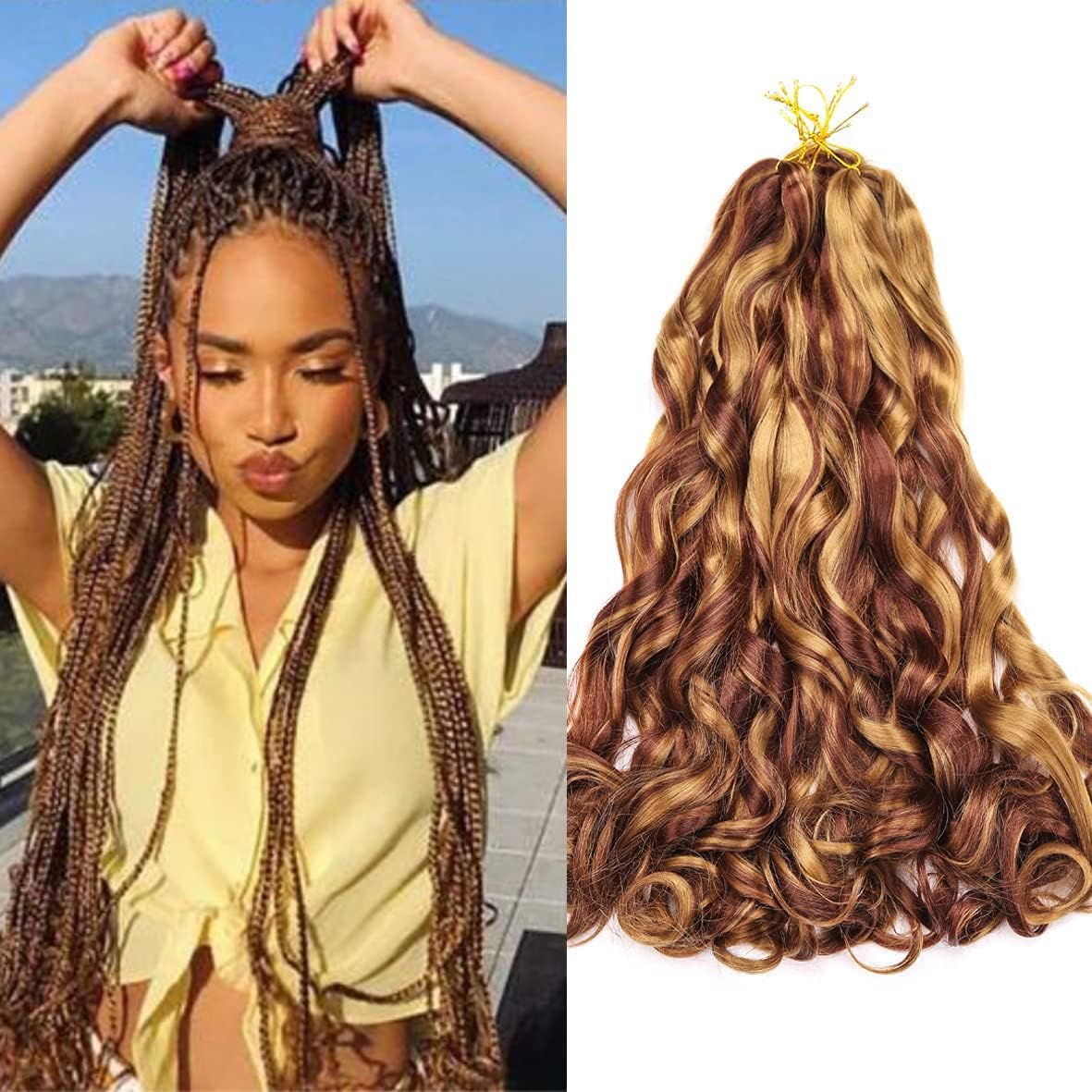 8 Packs FrenchCurly Braiding Hair 26 Inch Loose Wave Spiral Crochet for Black Women Pre-Stretched Stylable (12 inch, 27/33#)