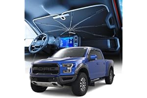 [2025 Upgraded] Weektic Truck Windshield Sun Shade for F-150/Silverado/Tundra/RAM 1500/Sierra - 5 Layers Ice Crystal Coating Blocks 99% UV, Cools Interior | 360° Swivel Handle for Easy Use