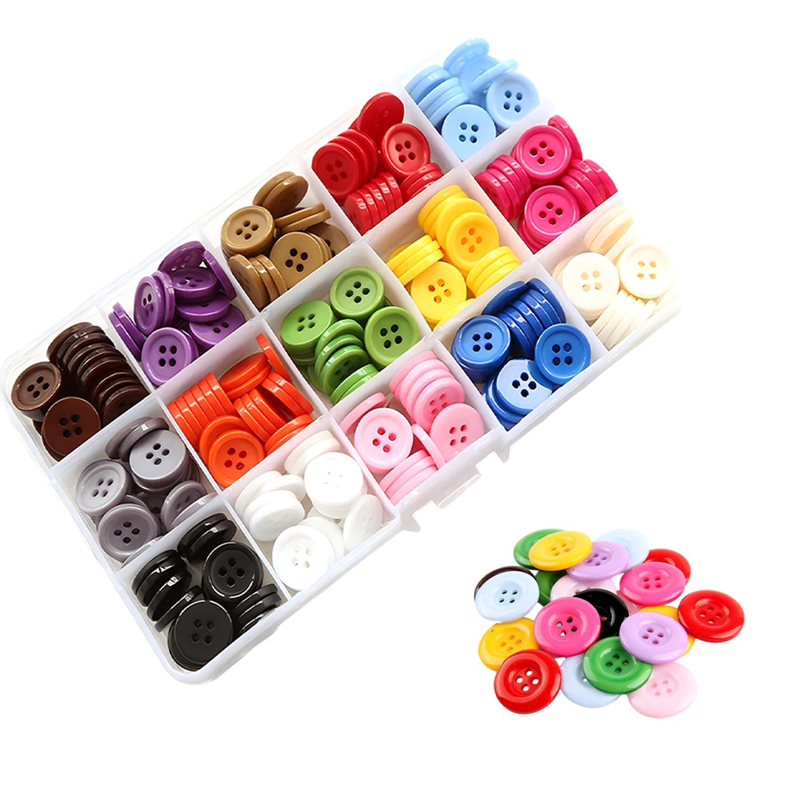 300 pcs Colorful Resin Button,Round Resin Button with Storage Box,4 Holes 15 Colors Resin Buttons Sewing Craft Buttons Used in Knitting,Sewing,Decorating Scrapbooks or Making DIY Crafts(Size:15mm)