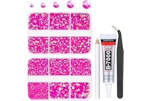 qiipii Hot Pink AB Resin Rhinestones for Bedazzling Crafting 2mm 3mm 4mm 5mm 6mm Rose Pink Flatback Jelly Stones Diamonds Gem