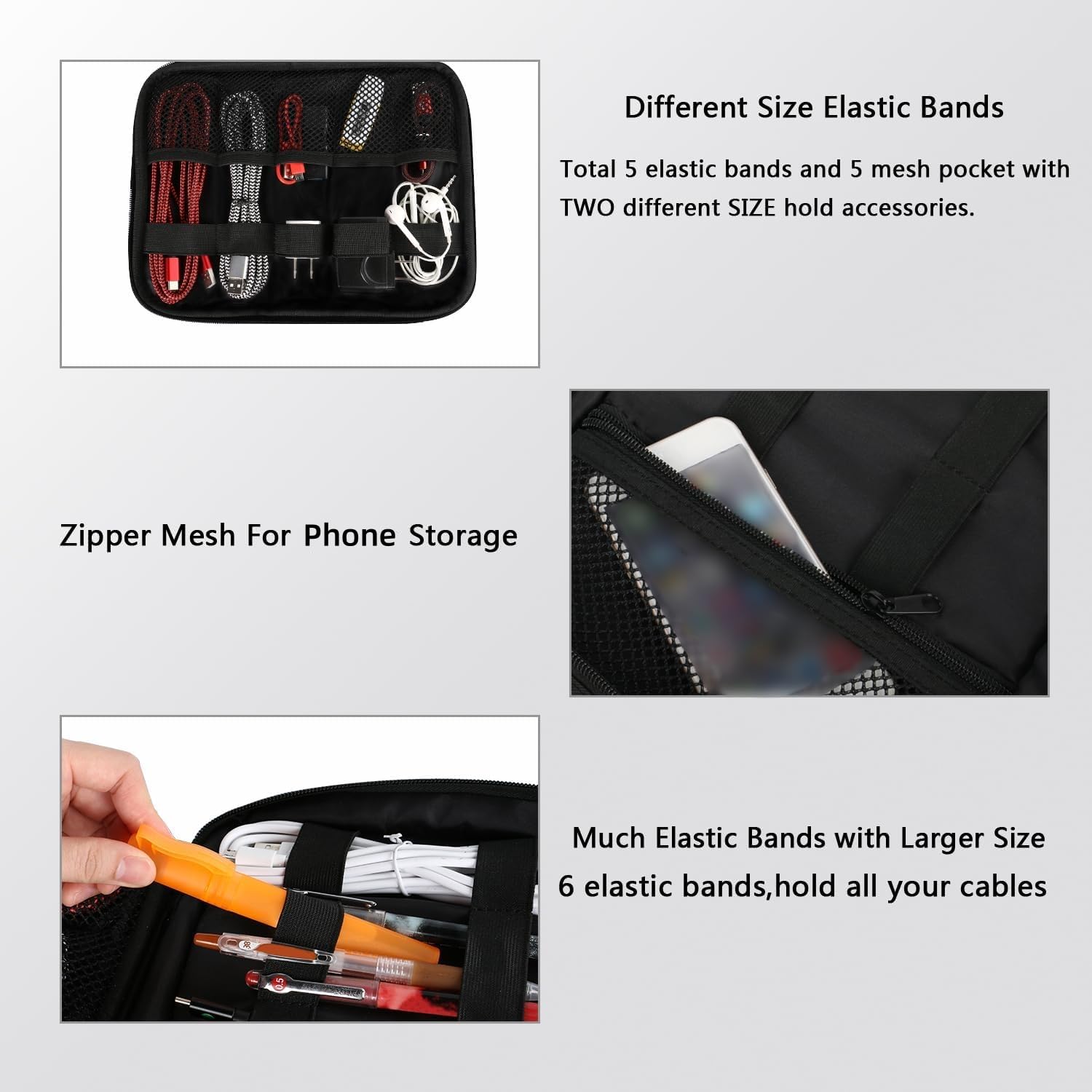 MATEIN Electronics Organizer Travel Case, Water Resistant Cable Organizer Bag for Travel Essentials, Gifts for Men, Storage Bag for Camera Accessories, Phone, Cord & Tablet, Black