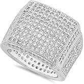The Bling Factory Rhodium Plated Micro-Pave Iced Out Cubic Zirconia Square Top Ring
