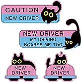 4pcs New Driver Car Magnet Set - Black Cat Design, Reflective Magnetic Signs for Student Drivers, Reusable and Waterproof, Easy to Apply