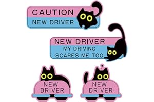 VOZEKROD 4pcs New Driver Car Magnet Set - Black Cat Design, Reflective Magnetic Signs for Student Drivers, Reusable and Waterproof, Easy to Apply