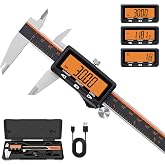 HARDELL Digital Caliper 6 Inch with Orange LCD, USB-C Calipers, Non-Backlit | Easy-read Orange LCD, Stainless Steel &amp; USB-C Micrometer, Inch/mm/Fraction, Auto-Off. For DIY, 3D Printing, Hobbies