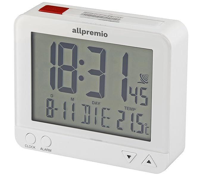 Funkwecker Digital – kompakter Funk Uhr Wecker mit Licht Schlummerfunktion Snooze Alarm Datum und Temperatur großes Display b