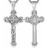 AEONSLOVE 925 Sterling Silver Saint Benedict/St Michael/Cruz de Caravaca Pendant Necklace Religious Gifts for Women Men