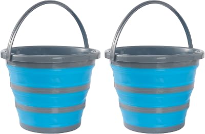 Bramble 2 Pack 10 Litre Collapsible Silicone Bucket Blue Grey Portable