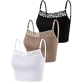 Bencailor 3 Pieces Lace Camisole Crop Top Lace Half Cami Breathable Basic Cami Spaghetti Tank Top for Women