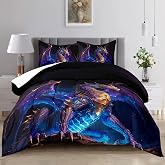 Raphus cucullatus Dragon Comforter Set King Size,Ancient Wild Animal Bedding Set, Dragon Cartoon Bedding Sets for Boys
