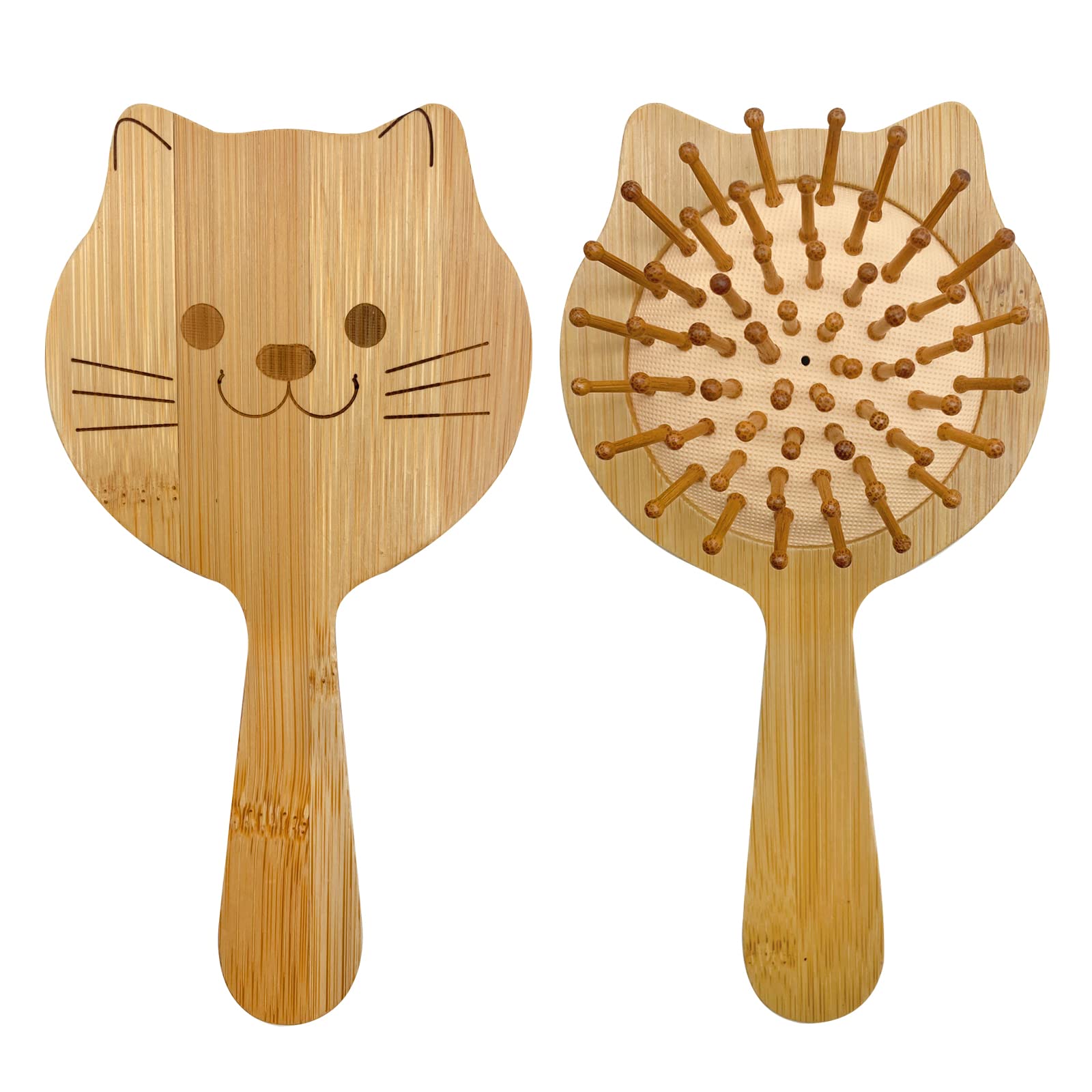 Bamboo Kids Detangling Hair Brush for Children, Girls, Women - Cute Small Travel Brush with Cat Design
