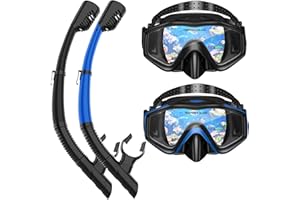 ACQCES Snorkeling Gear for Adults, Dry Top Snorkel Mask Set 2 Pack Scuba Diving Mask Snorkel Gear Anti Fog Snorkeling Packages Tempered Glass Panoramic View