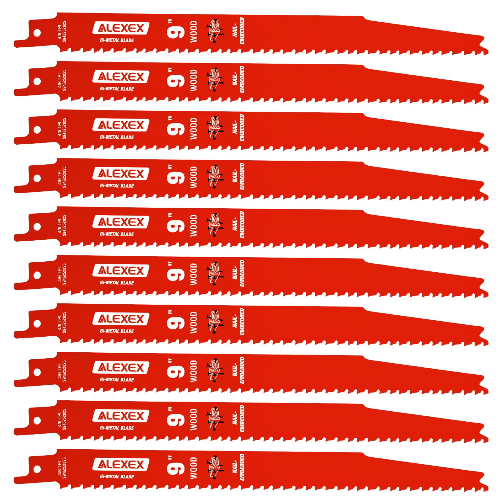 Photo 1 of 10 Pack 9 Inch 4/6 TPI Reciprocating Saw Blades for Wood and Nail-Embedded Wood Cutting, Bi-Metal Sawzall Blades for Cutting Nail and PVC Pallets etc, for Diablo Sawzall Blades DS0912BW25
