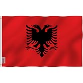 Anley Fly Breeze 3x5 Foot Albania Flag - Vivid Color and Fade proof - Canvas Header and Double Stitched - Albanian National Flags Polyester with Brass Grommets 3 X 5 Ft