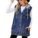 Anzber Women's Denim Vest Sleeveless Button Denim Jacket