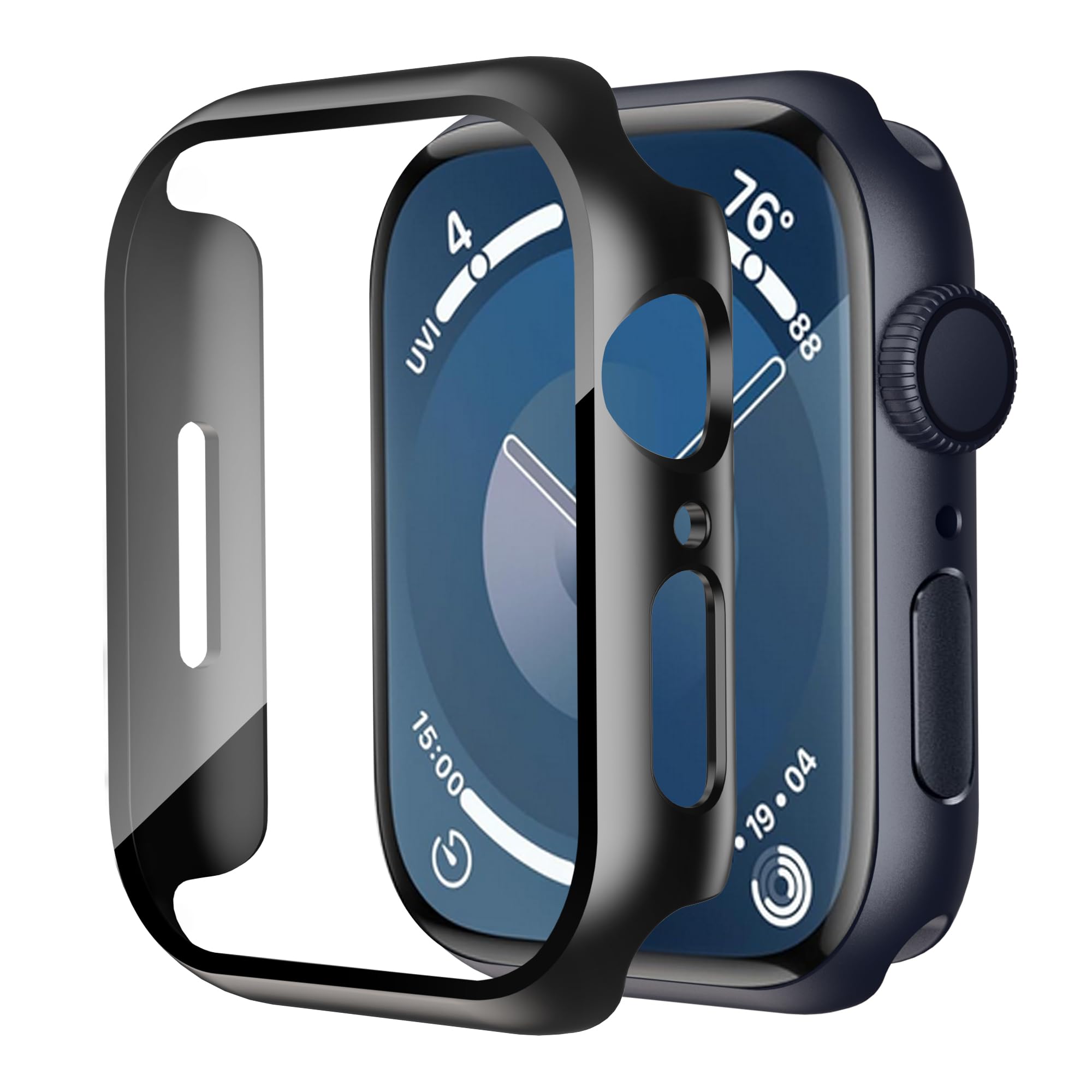 Uluck 2 Pack Case With Tempered Glass Sceen Protector Compatible With Apple Watch Series 9 2023/Series 8/ Series 7 45mm, Hard PC Case Overall Protective Cover - Black